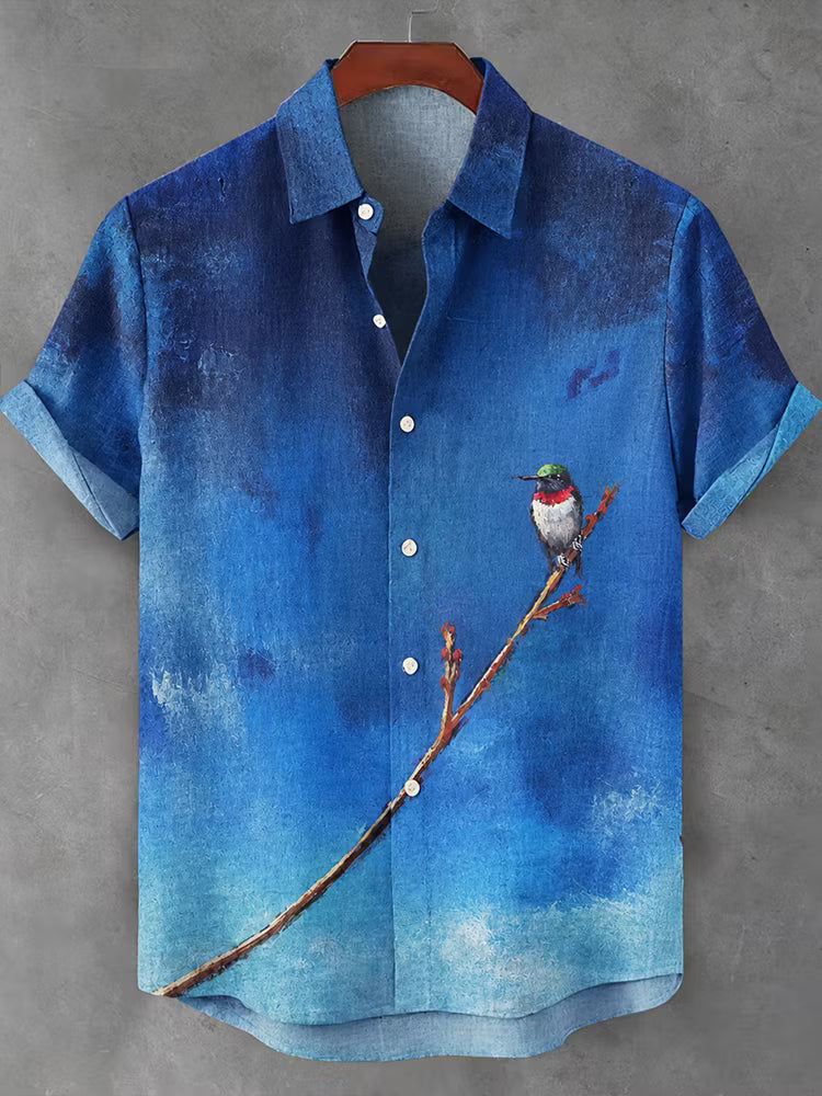 Men's Short Sleeve Shirt – Bird Print, Button-Up
