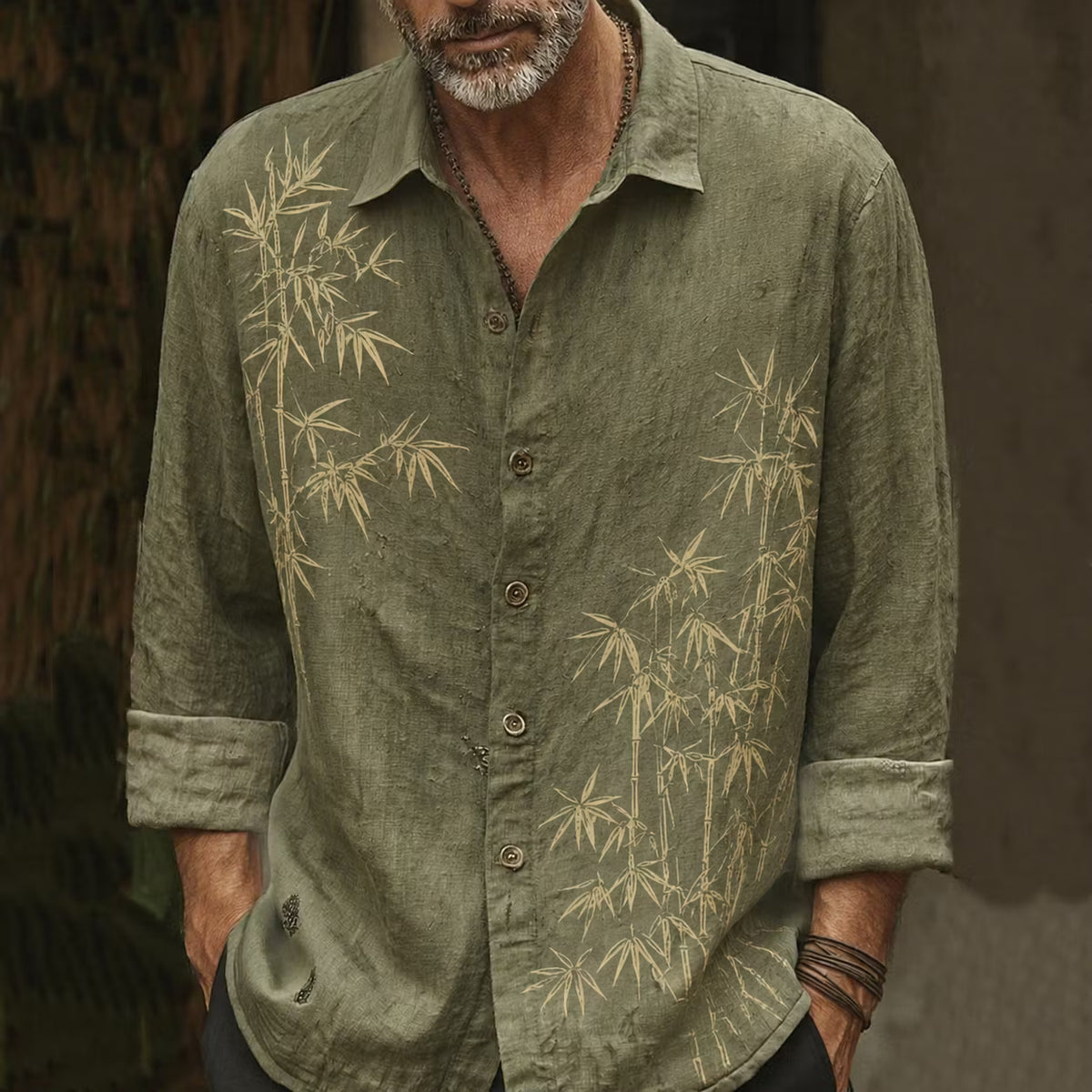 Men's Button-Down Shirt – Bamboo Print, Linen Blend