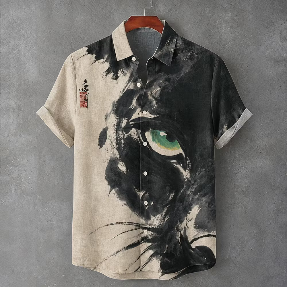 Men's Short Sleeve Shirt – Panther Print, Button-Up
