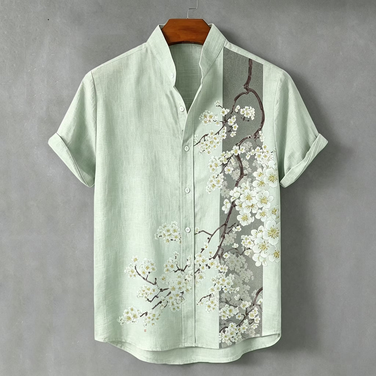 Men's Shirt – Floral Print, Mandarin Collar