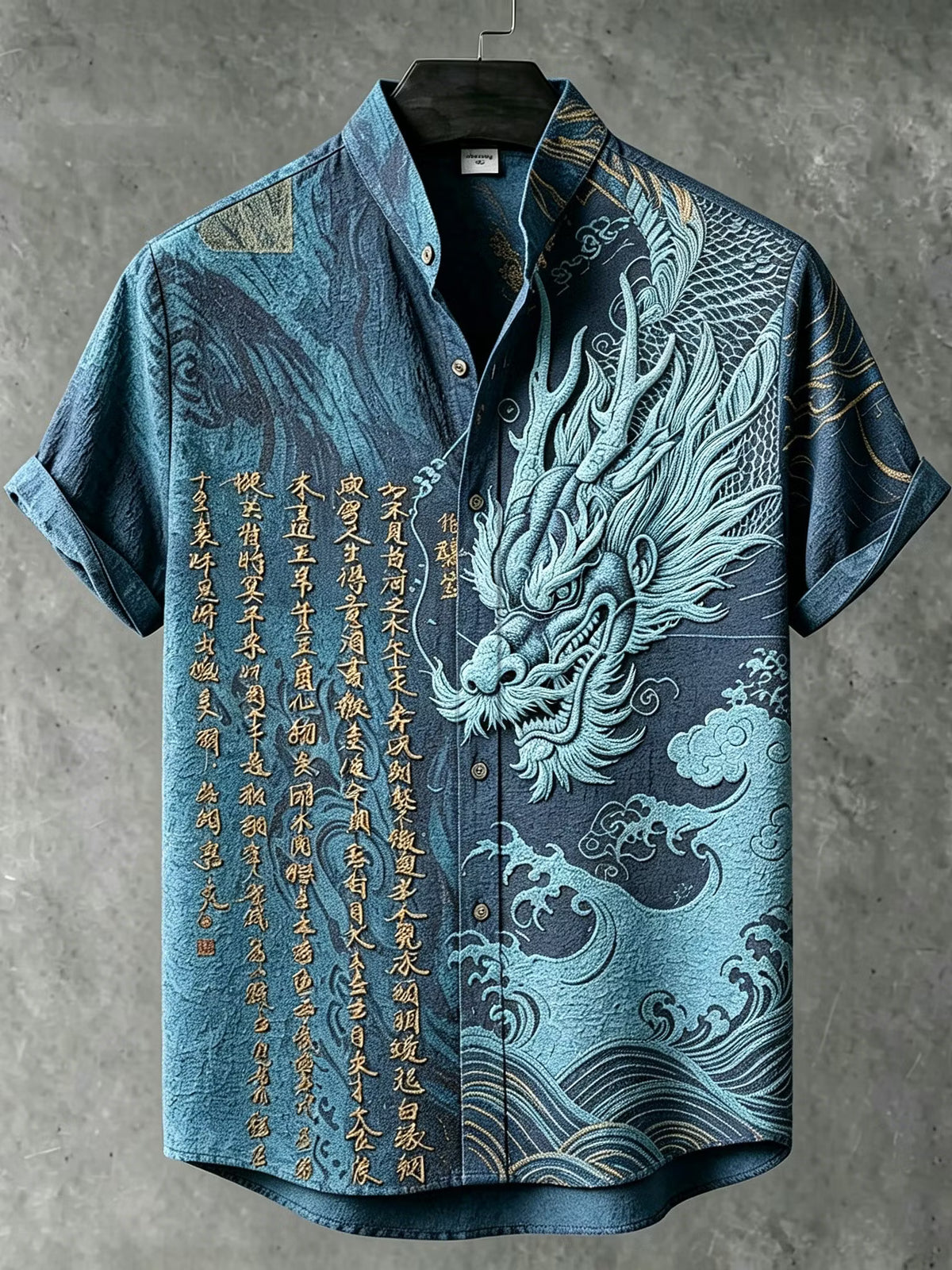 Men's Button-Down Shirt – Dragon Print, Stand Collar