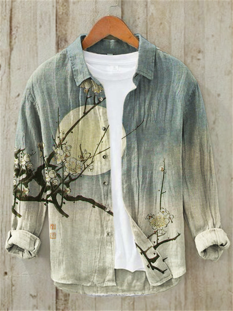 Men's Long Sleeve Shirt – Moon & Blossom Print