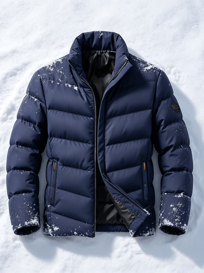 Men's Grey Puffer Jacket – Quilted Winter Coat with Stand Collar