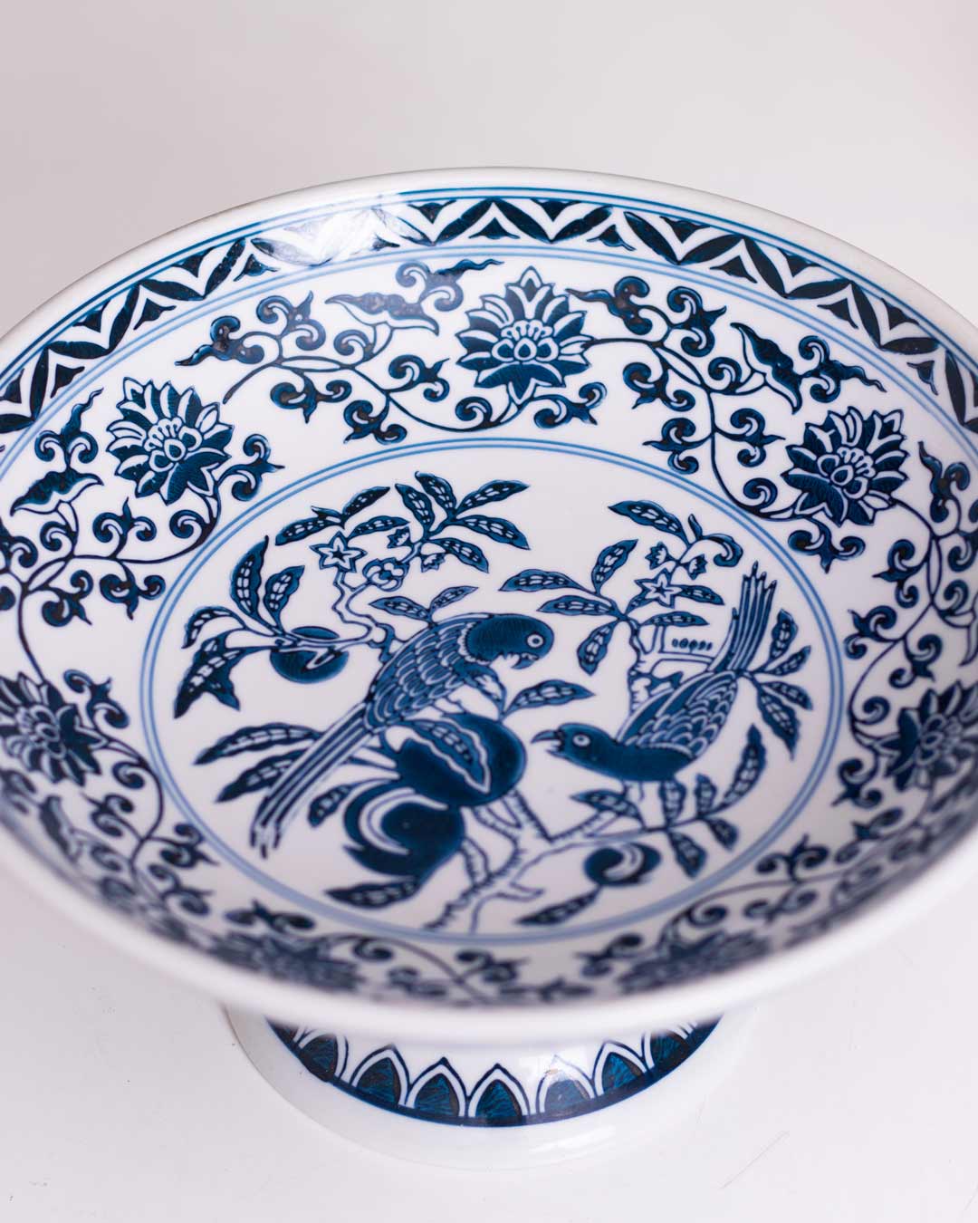 Peony Chinoiserie Blue & White Footed Bowl - Small