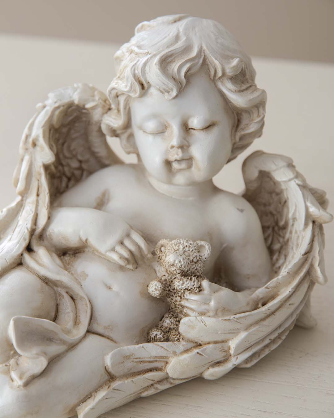 Playing Teddy Bear Angel Cherub Figurine