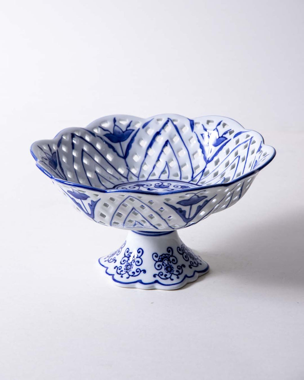 Traditional Blue & White Hand-Painted Footed Bowl
