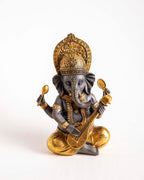 Lord Ganesh Playing Lute - Black & Gold