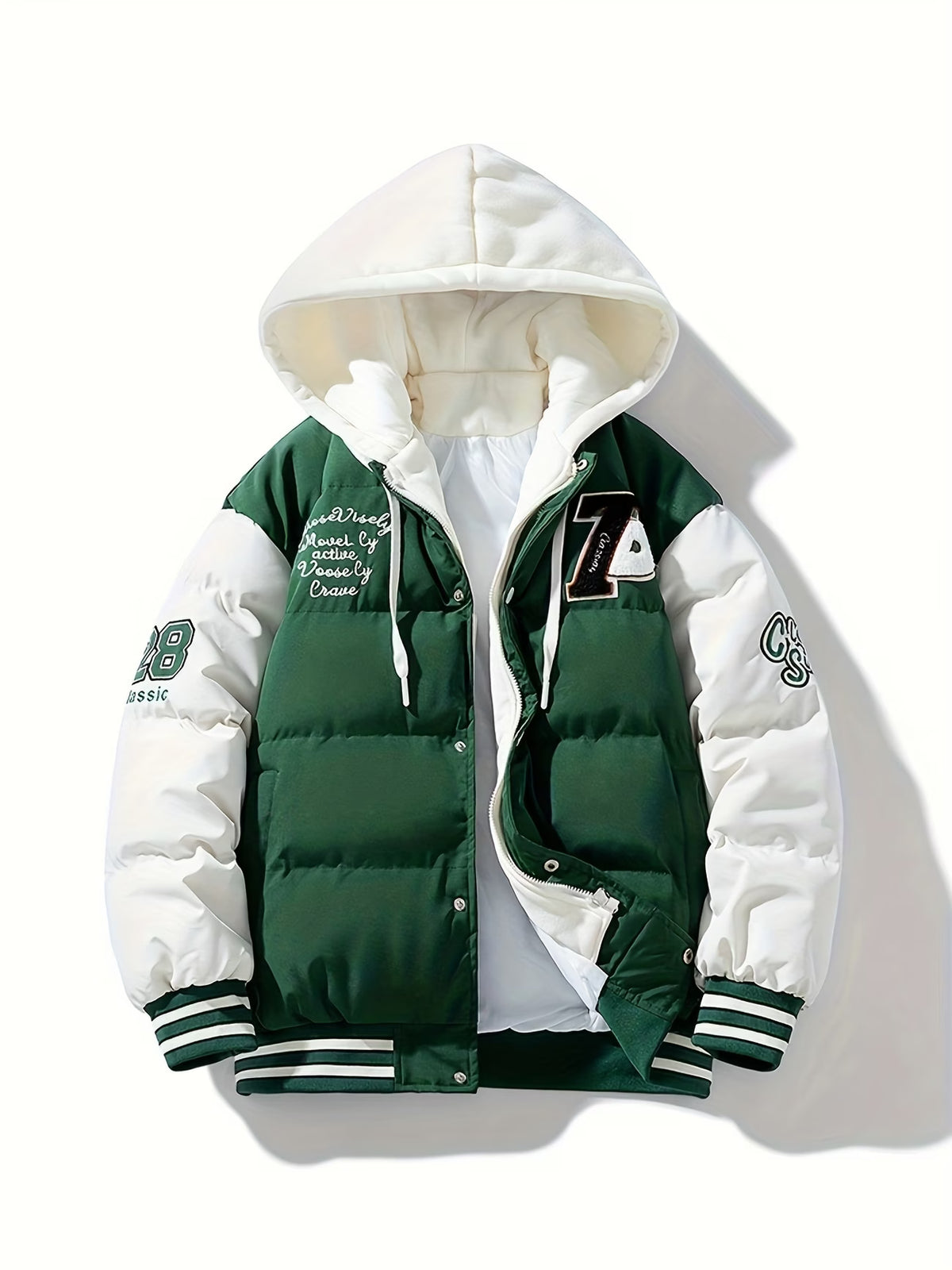 Men's Brown &amp; Cream Hooded Puffer Jacket – Winter Streetwear