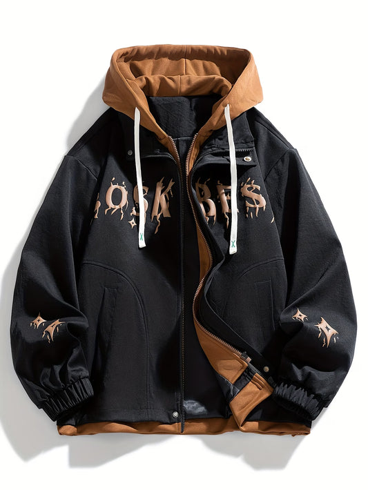 Black & Brown Graphic Zip-Up Hoodie Jacket – Streetwear Edition