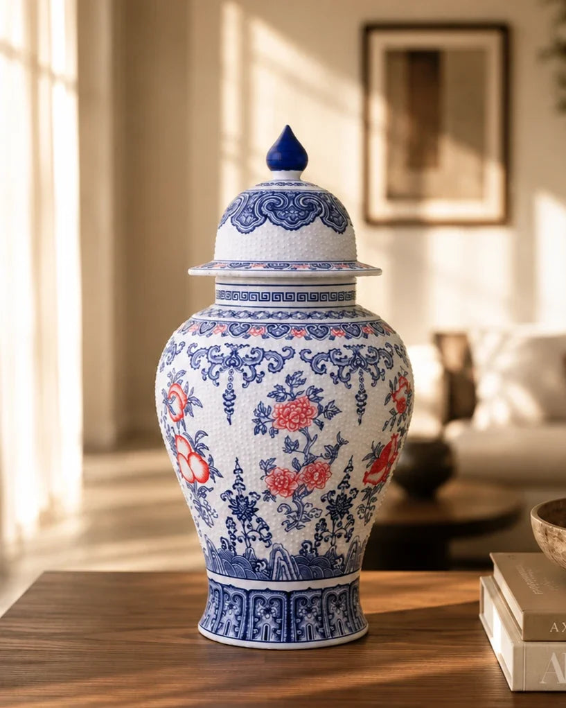Amaranthine Fine Porcelain Dotted Temple Jar - 50 cm