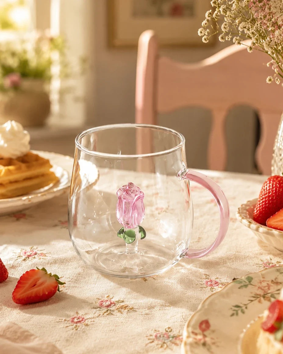 Rose Bloom Glass Mug