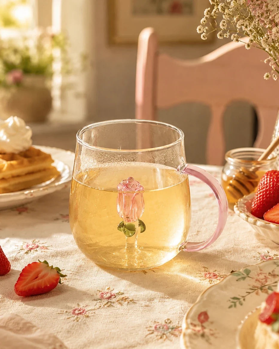 Rose Bloom Glass Mug