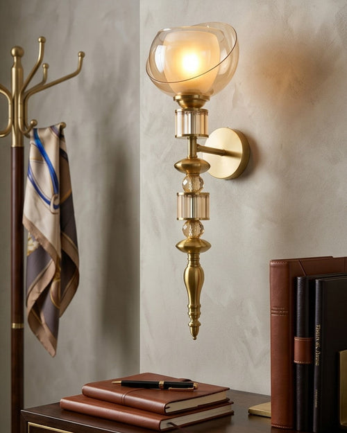 Auréve Crystal Brass Wall Sconce - Amber