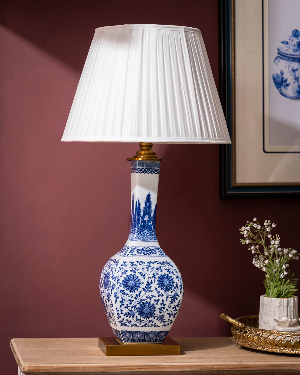 Indigo Chrysanthemum Ceramic Table Lamp