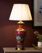 Crimson Peony Ceramic Table Lamp