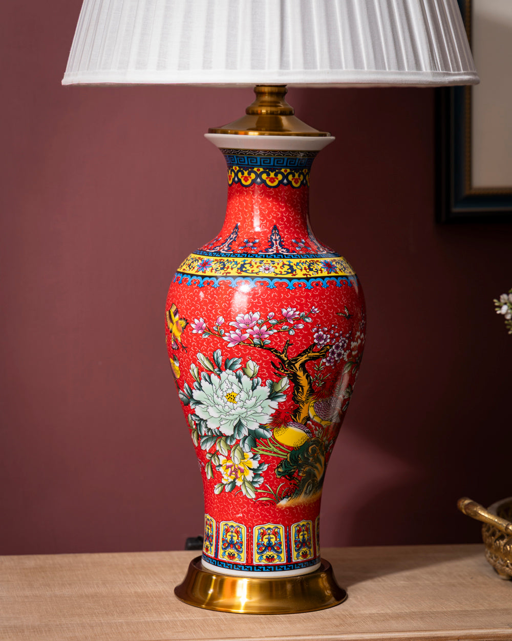 Crimson Peony Ceramic Table Lamp