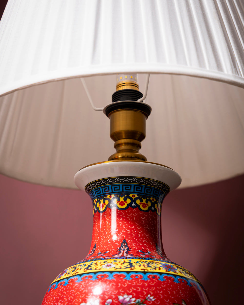 Crimson Peony Ceramic Table Lamp
