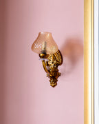 Antique Golden Wall Light with Textured Glass Shade