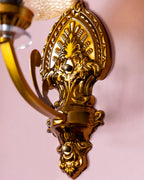 Antique Golden Wall Light with Textured Glass Shade