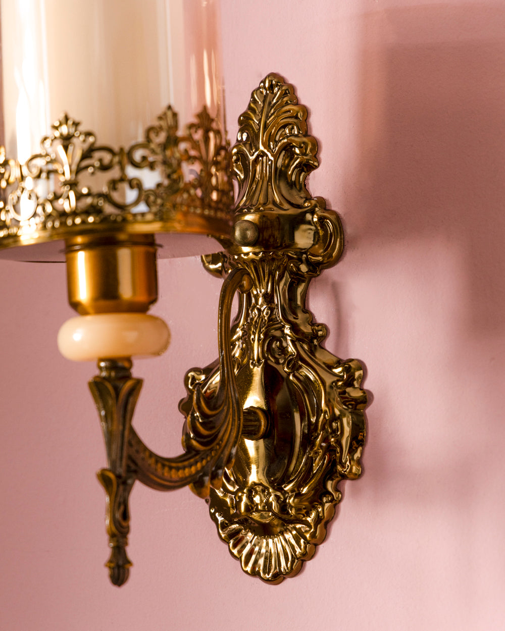 Antique Golden Wall Light with Decorative Glass Shade
