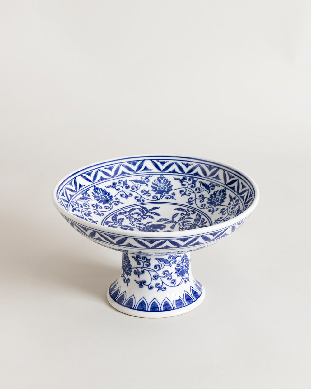 Peony Chinoiserie Blue & White Footed Bowl - Small