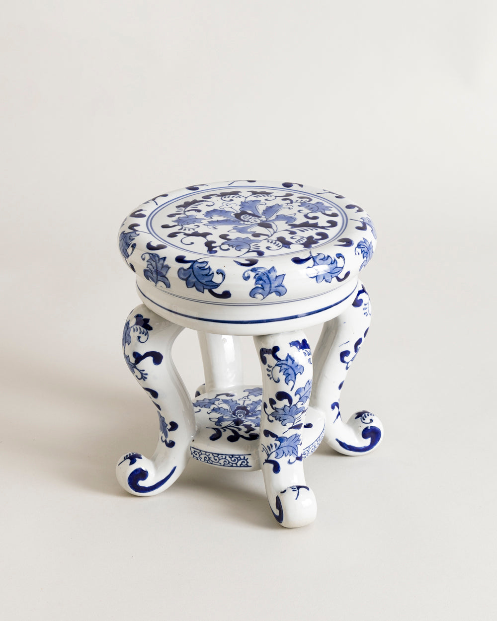 Ornate Floral Scroll Small Ceramic Stool