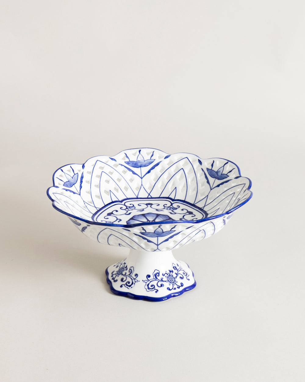 Traditional Blue & White Hand-Painted Footed Bowl