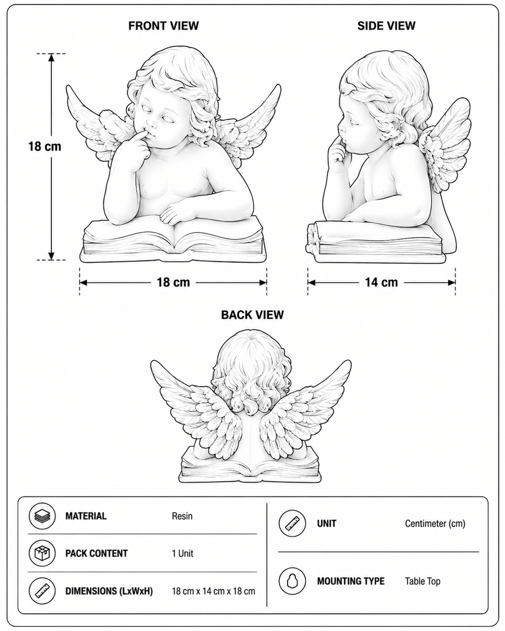 Book Reading Angel Cherub Figurine