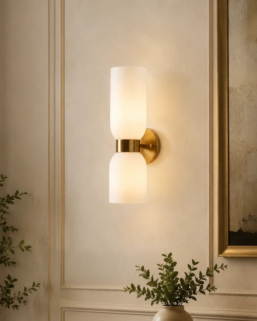 Dual Ribbed Glass Wall Light - White
