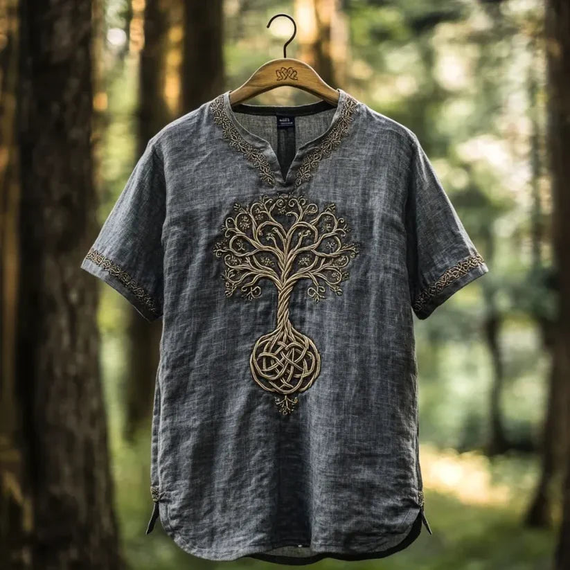 Celtic Tree of Life Tunic Shirt – Charcoal Gray Boho Graphic Top