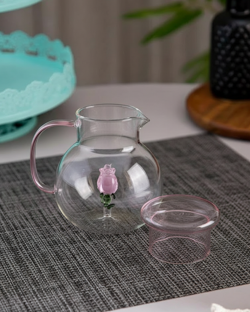 Rose Bloom Glass Teapot