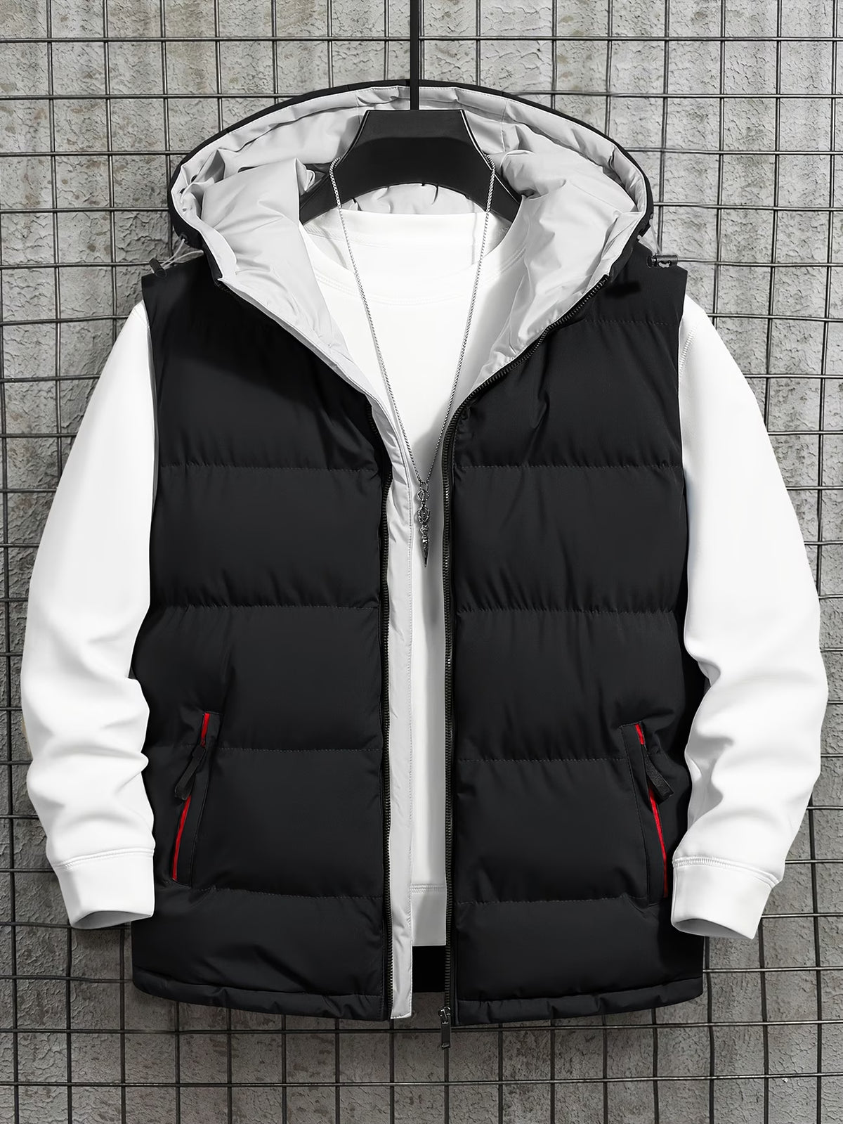 Light Grey Hooded Puffer Vest – Sleeveless Quilted Winter Jacket