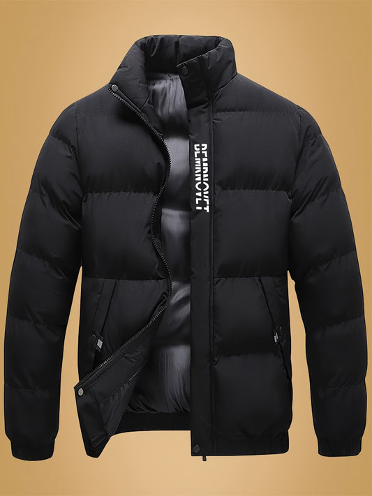 Men's Black Puffer Jacket – Padded Winter Coat with Stand Collar
