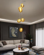 Amber Glass Globe Modern Chandelier - 5 Lights