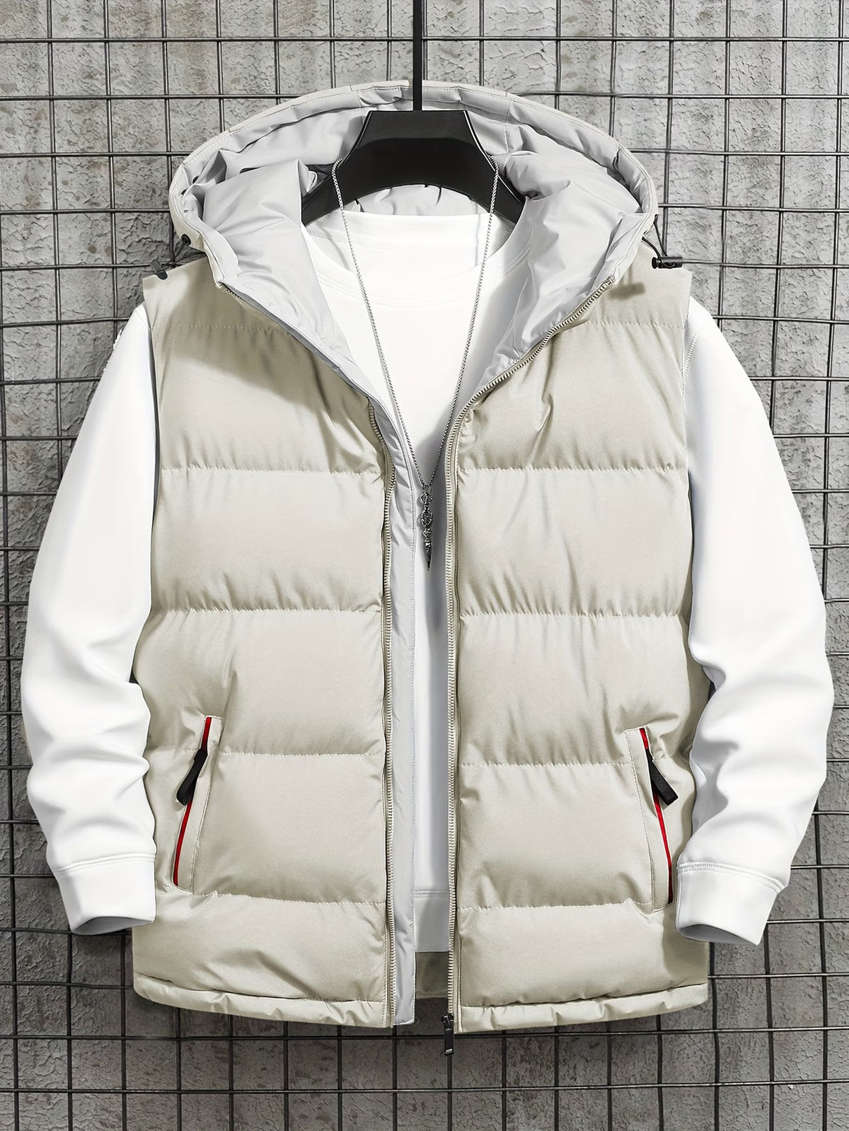 Light Grey Hooded Puffer Vest – Sleeveless Quilted Winter Jacket