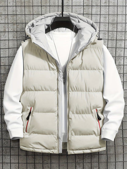 Light Grey Hooded Puffer Vest – Sleeveless Quilted Winter Jacket