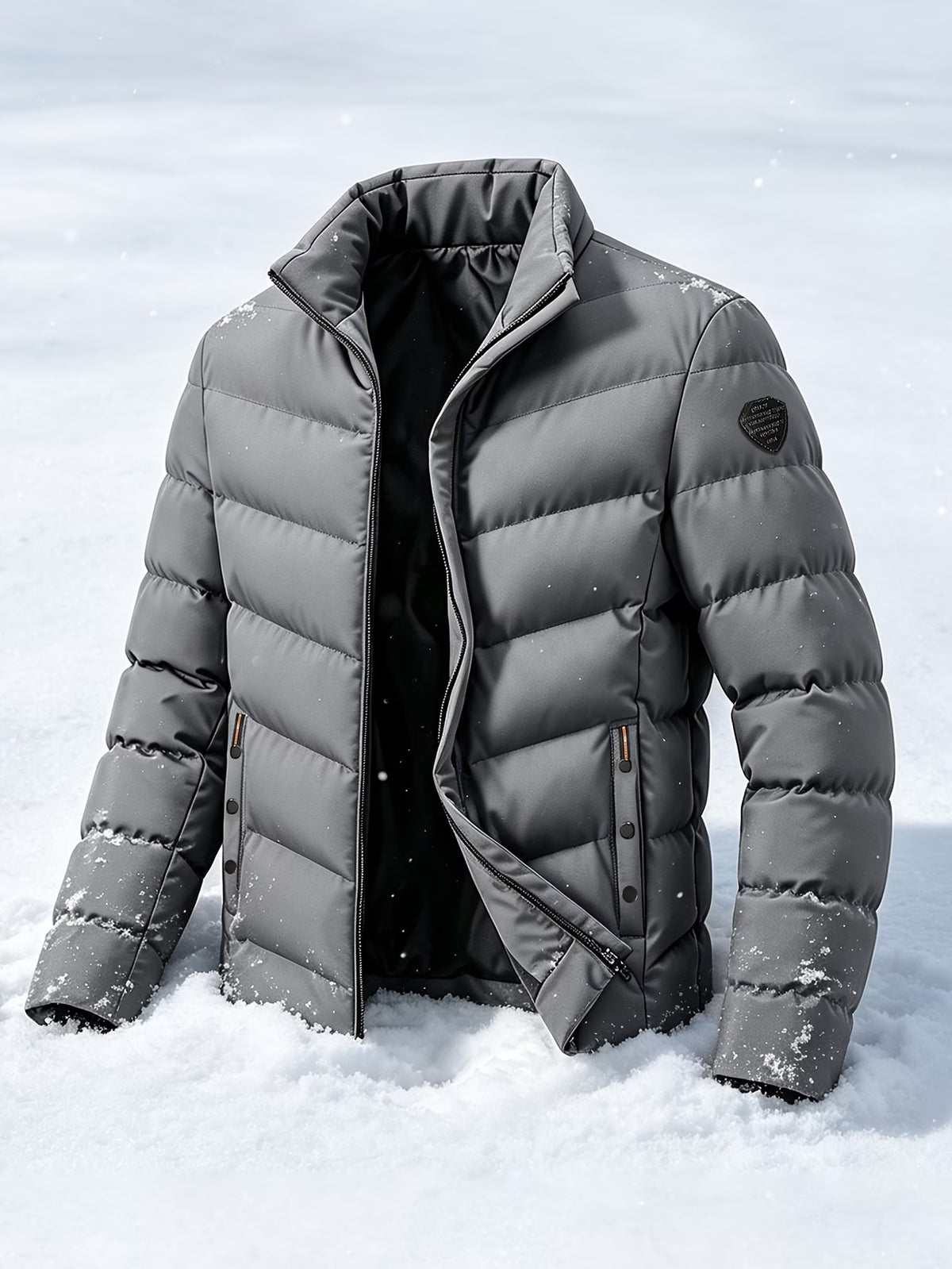 Men's Grey Puffer Jacket – Quilted Winter Coat with Stand Collar