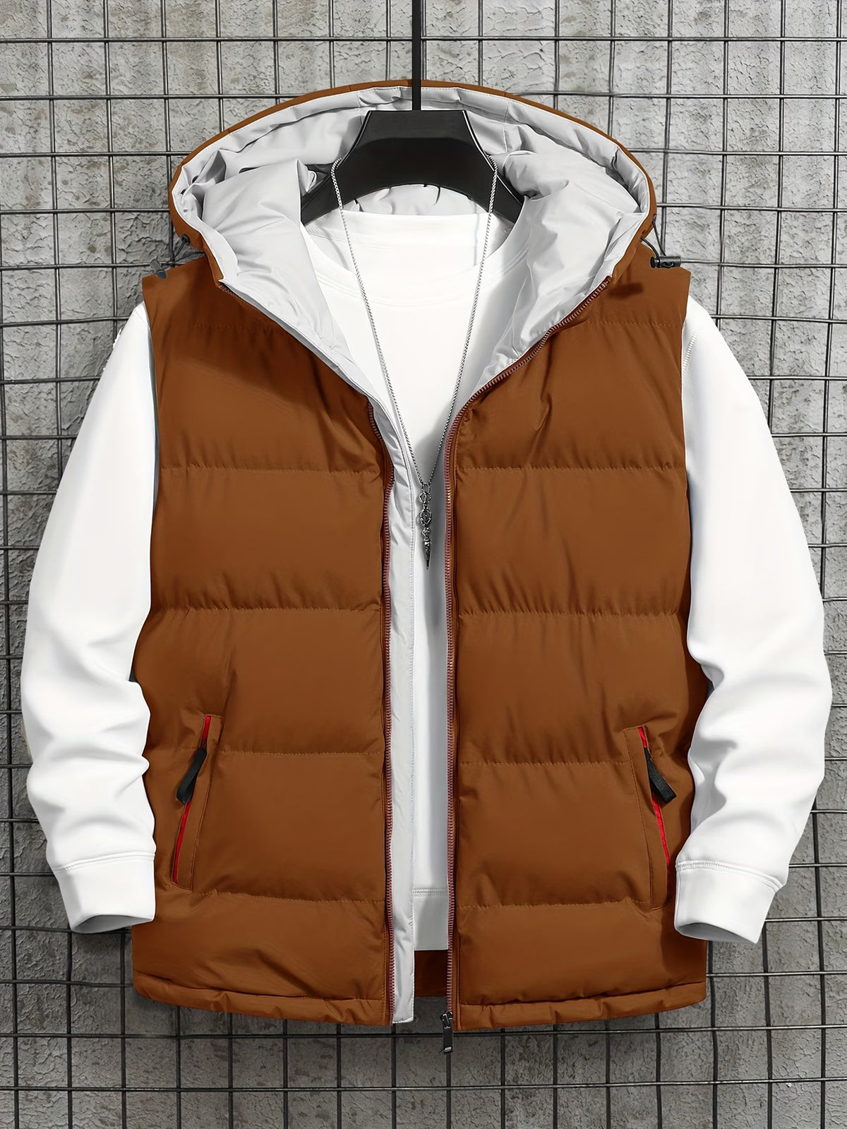Light Grey Hooded Puffer Vest – Sleeveless Quilted Winter Jacket
