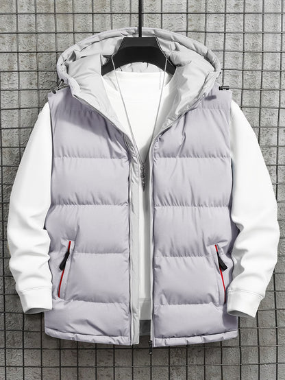 Light Grey Hooded Puffer Vest – Sleeveless Quilted Winter Jacket