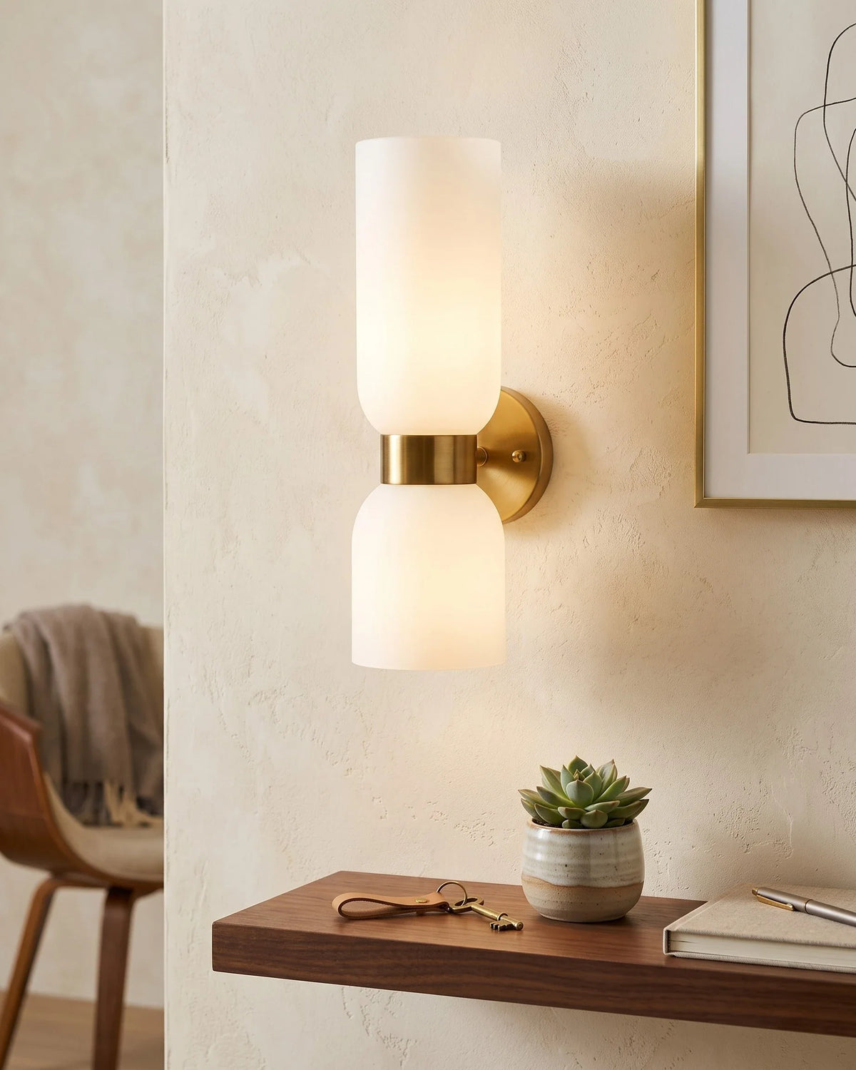 Dual Ribbed Glass Wall Light - White