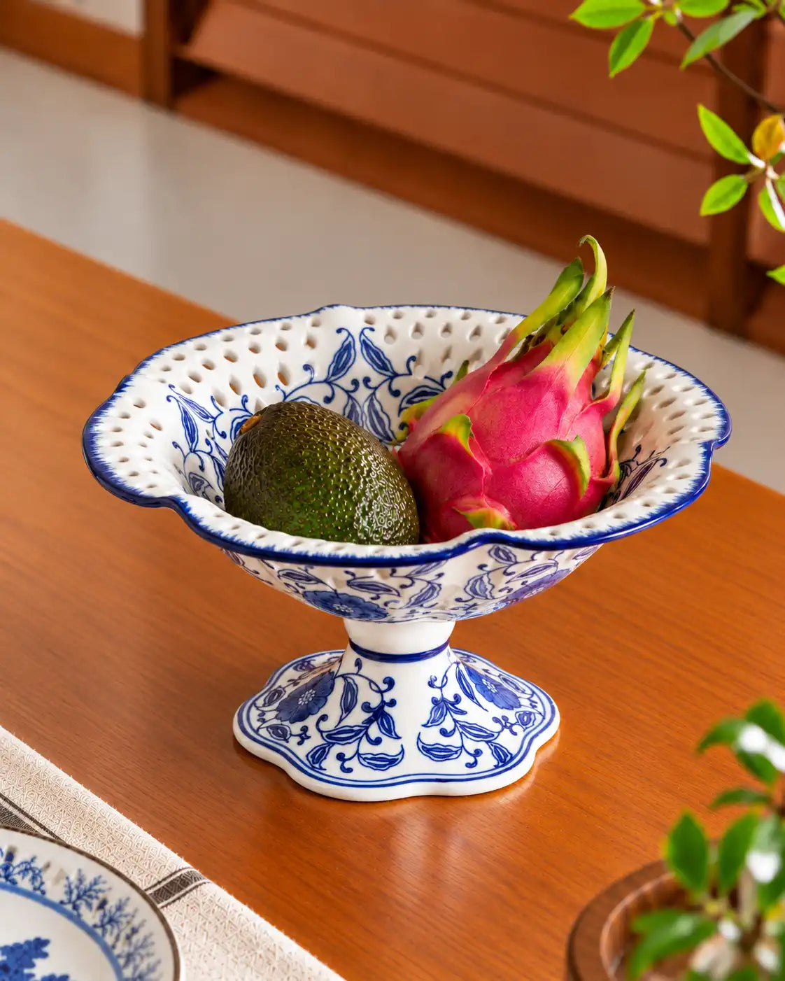 Blue Chinoiserie Scalloped Fruit Bowl