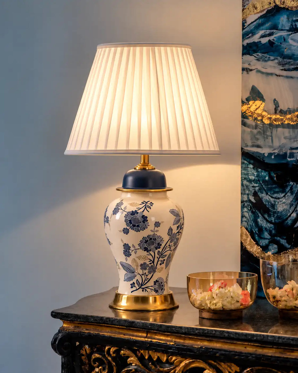 Azure Bloom Hand Painted Table Lamp