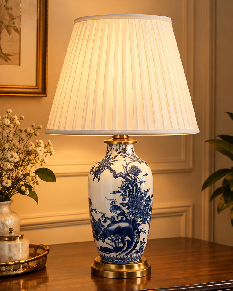 Blue and White Floral Table Lamp