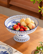 Blue Willow Scenic Pedestal Fruit Bowl