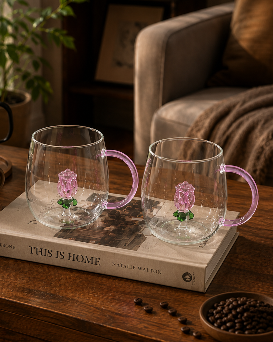 Rose Bloom Glass Mug