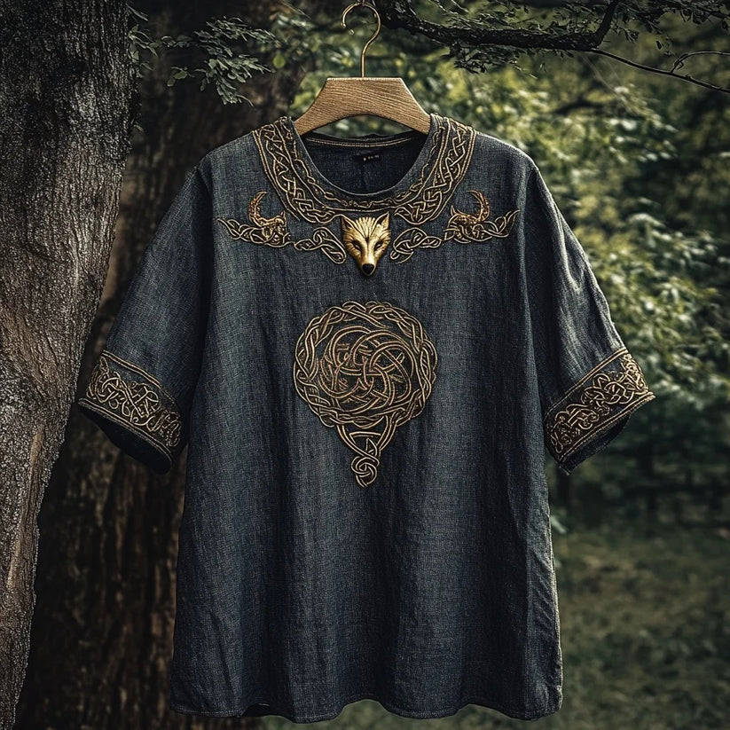 Norse Viking Wolf Graphic Shirt – Black Celtic Knotwork Gothic Streetwear