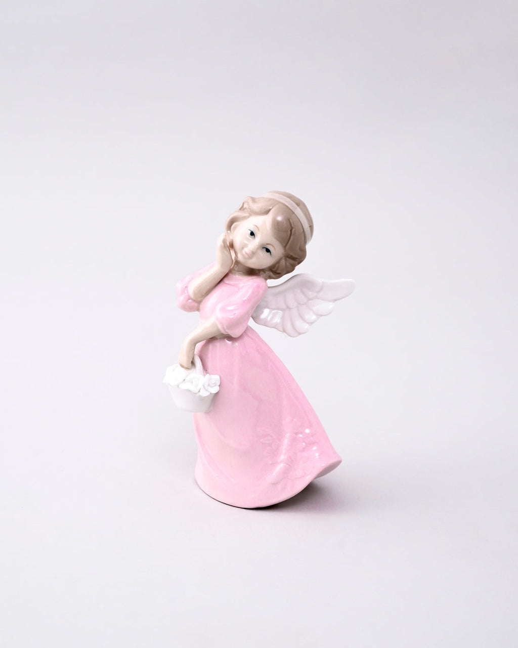 Blush Angel with Flower Basket - Fine Porcelain Figurine