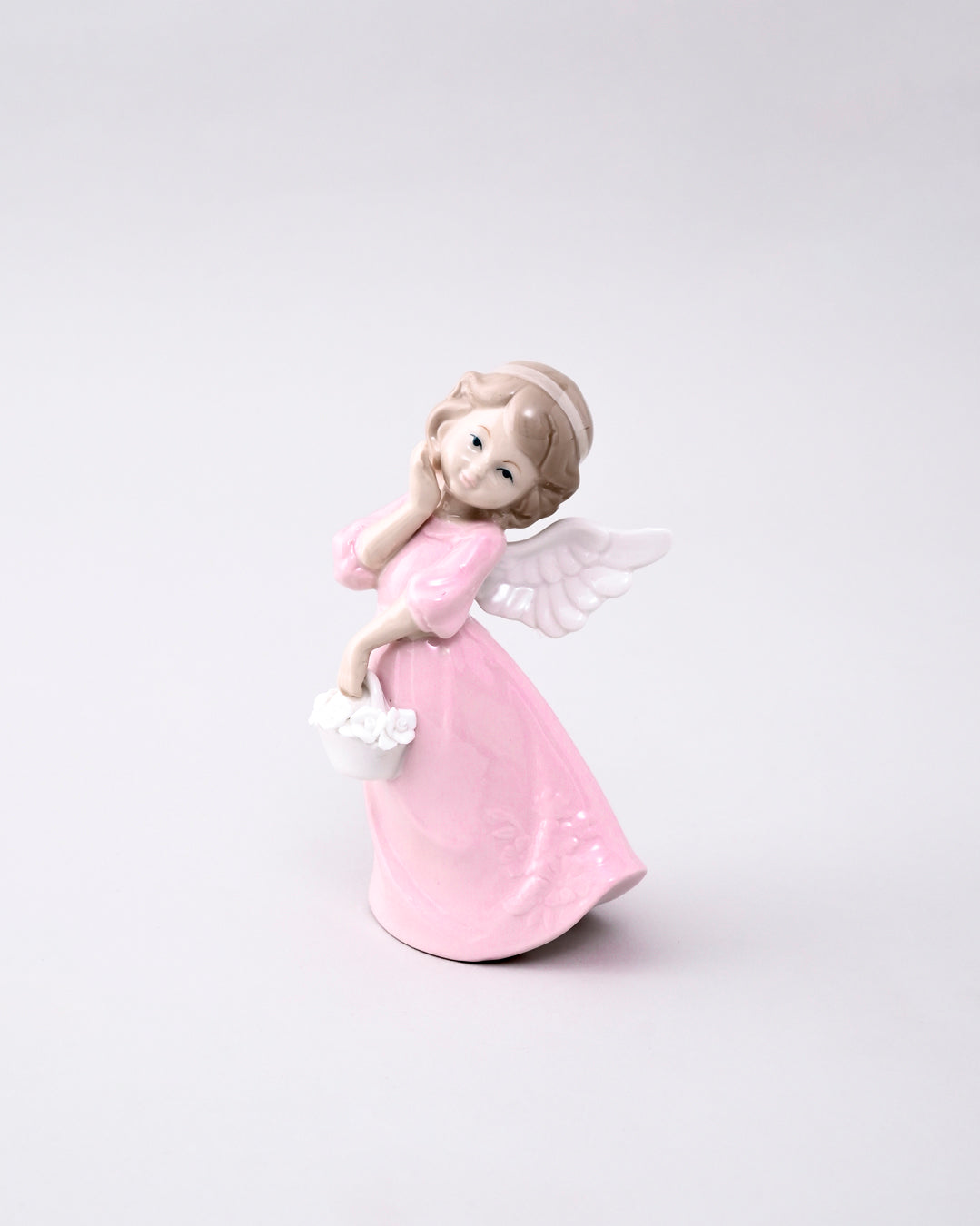 Blush Angel with Flower Basket - Fine Porcelain Figurine