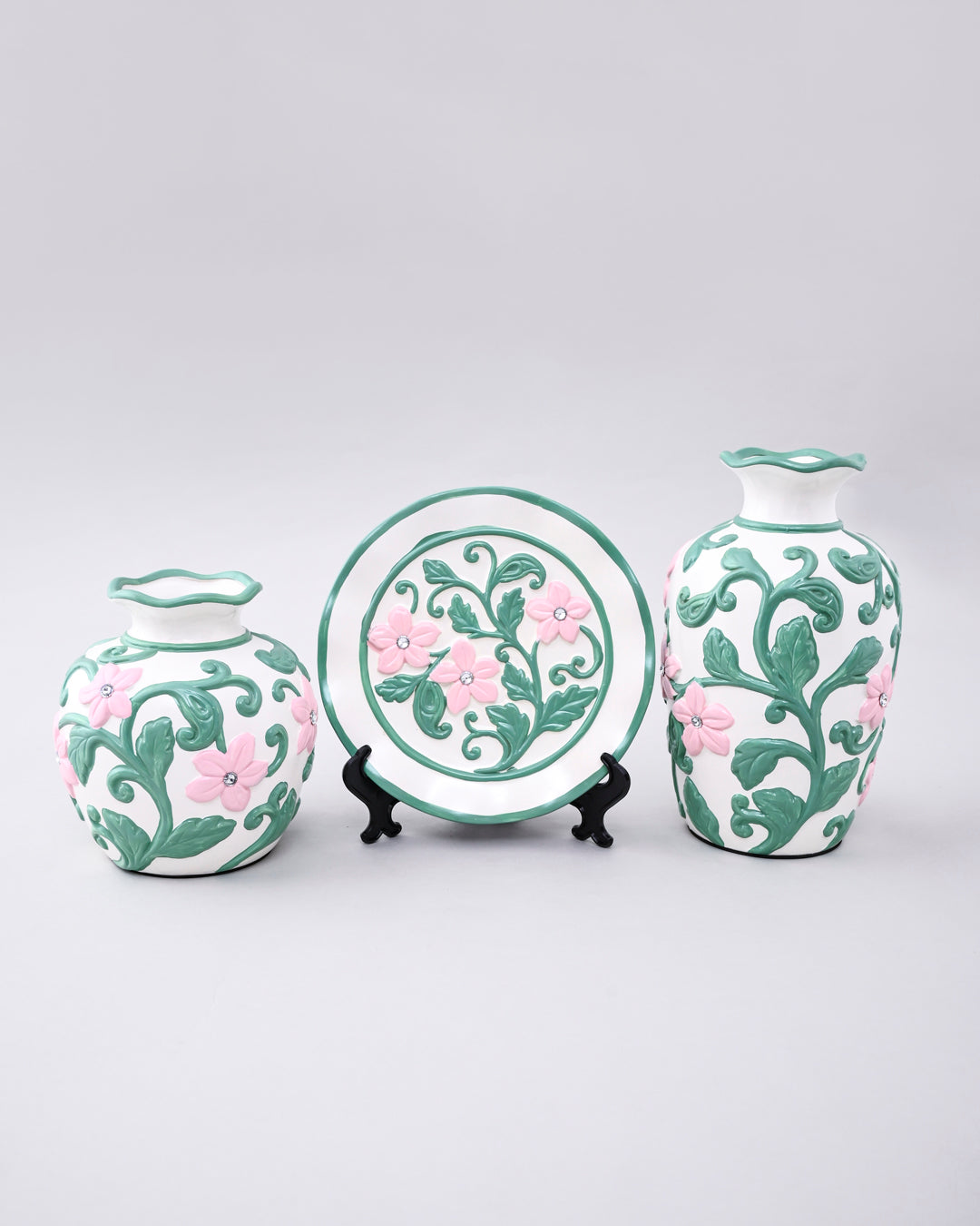 Blush Vine Vase & Decorative Plate - Set Of 3
