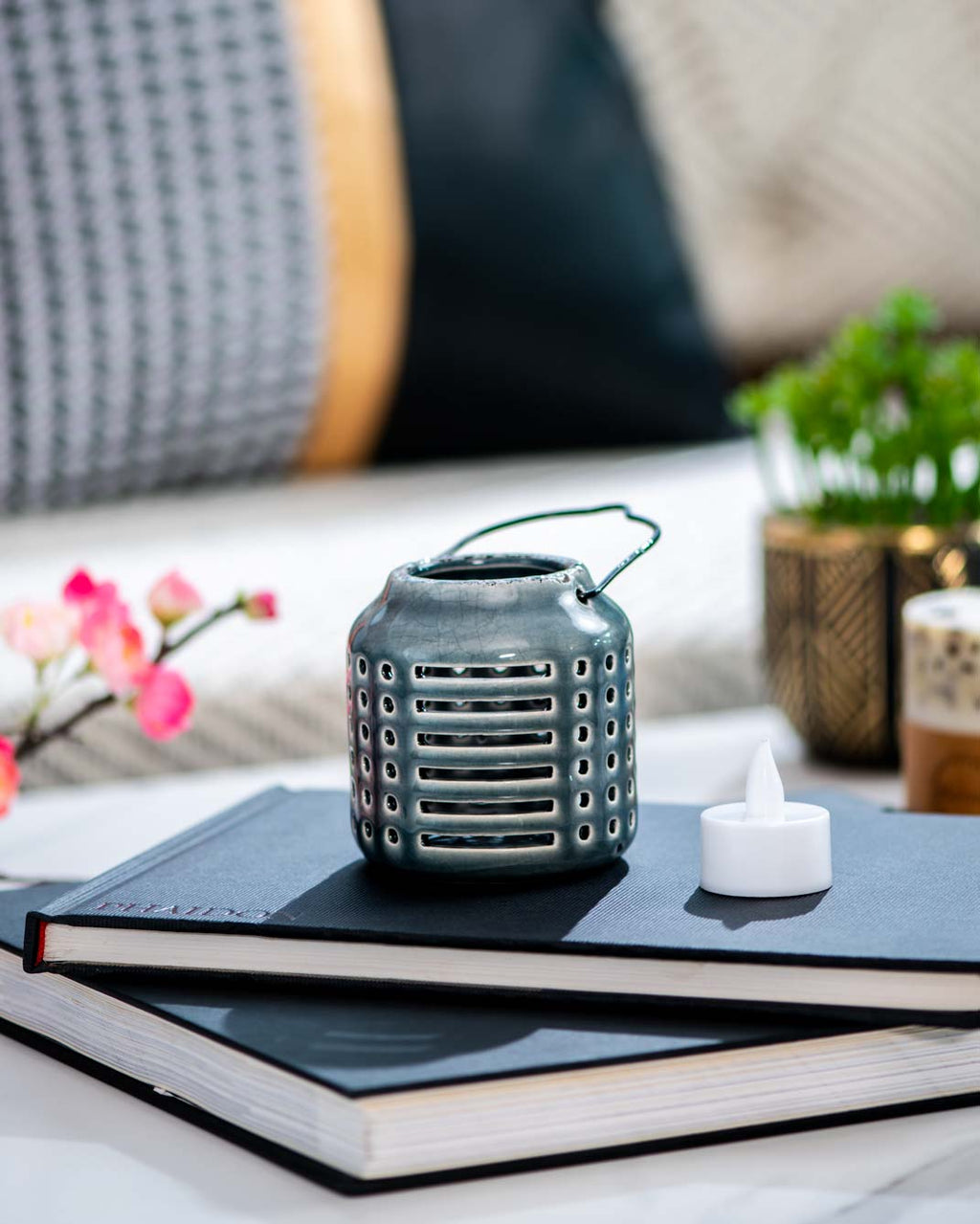 Lantern Tea-Light Holder - Grey